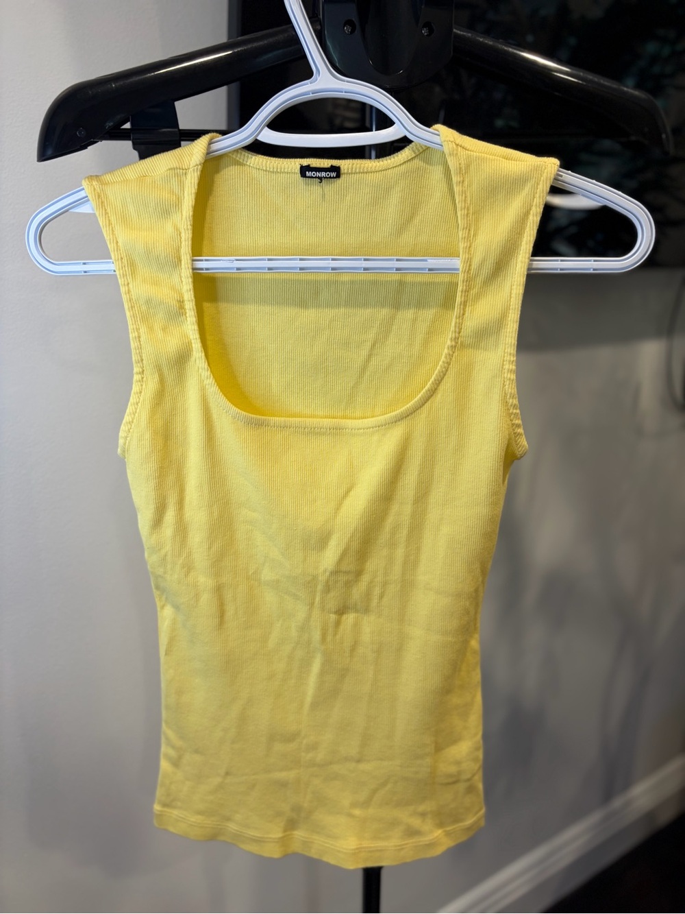 Monrow Bright Yellow Ribbed Scoop Neck Tank